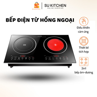 Bếp Điện Từ Đôi Âm Dương Hồng Ngoại công nghệ Đức 2 trong 1 không kén nồi tiết kiệm điện - Bếp từ lắp âm đa năng VT181