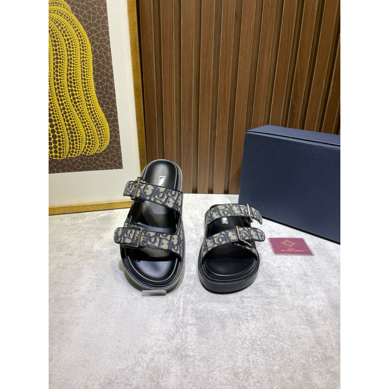 ⚡️[Hight Quality] Hàng Có Sẵn Dép Quai Ngang D1 Aqua Sandal Beige - Họa Tiết Oblique Canvas Sang Trọ