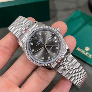 Đồng hồ nam Rolex đồng hồ cơ automatic mẫu mặt xám viền băm-viền đá size 40mm