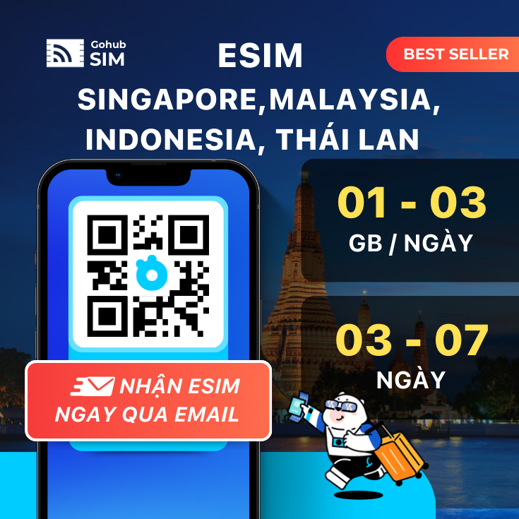 eSIM Singapore, Malaysia, Indonesia, Thái Lan 4G - Gói theo ngày (03 - 07 ngày)