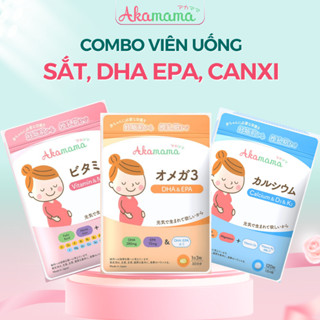 Combo Viên Uống Sắt, Acid Folic, Vitamin Tổng Hợp, Khoáng Chất, DHA, EPA, Canxi D3, K2 Cho Mẹ Bầu Akamama Nhật Bản