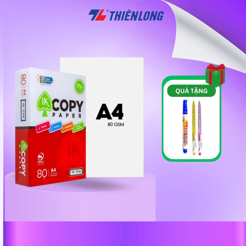 Giấy A4, giấy in photo 500 tờ 80 gsm Thiên Long IK Copy  - Ream giấy a4 500 tờ không lem