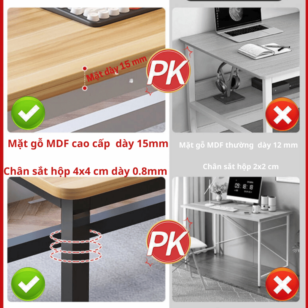 Bàn văn phòng Bàn làm việc cao cấp  chân sắt 4x4cm sơn tĩnh điện Mặt MDF 16mm, chịu tải 270kg | BigBuy360 - bigbuy360.vn