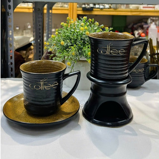 Giá sỉ tại xưởng Bộ ly tách sứ uống cafe dáng cao Cappuccino Đen Gốm Bát Tràng đẹp cao cấp giá rẻ 220ml