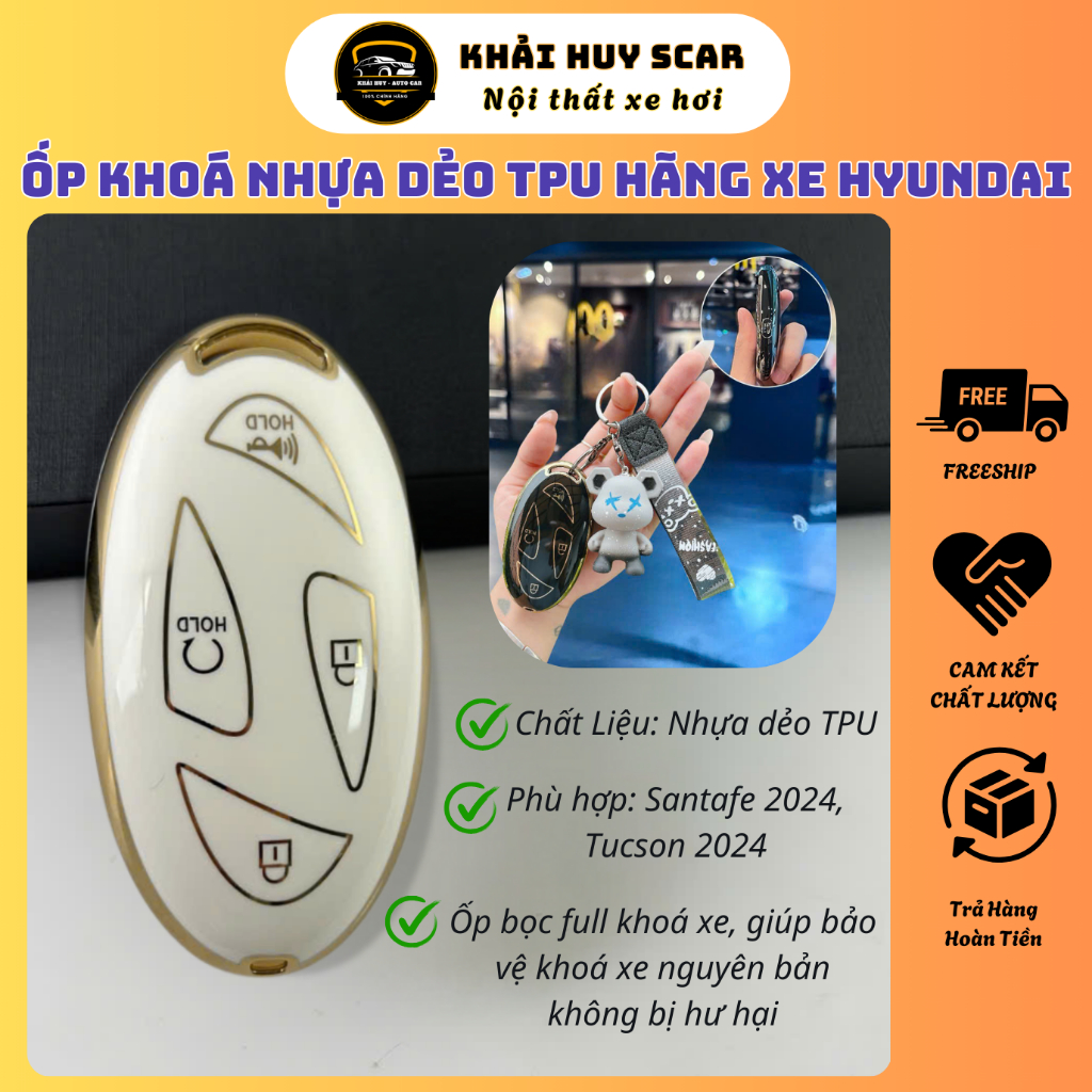 Ốp Khóa Hyundai Santafe 2024 New - Hyundai Tucson 2024 New - Bọc Bảo Vệ Chìa Khóa - Khải Huy Scar
