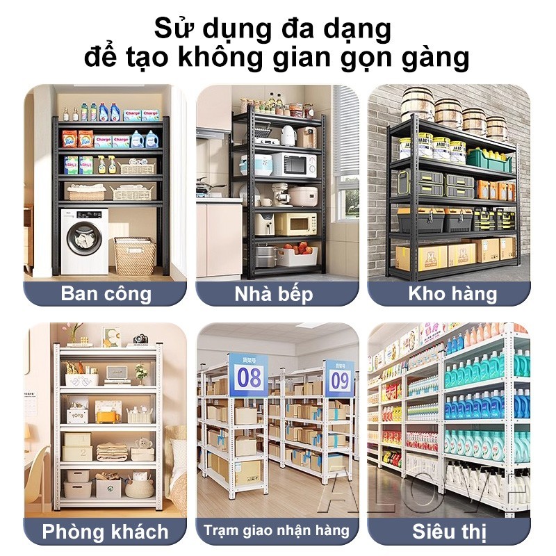 ALOVE Kệ sắt đa năng 200x40x180cm đen trắng để đồ nhà kho phòng khách chịu lực tốt bắt vít chắc chắn | BigBuy360 - bigbuy360.vn