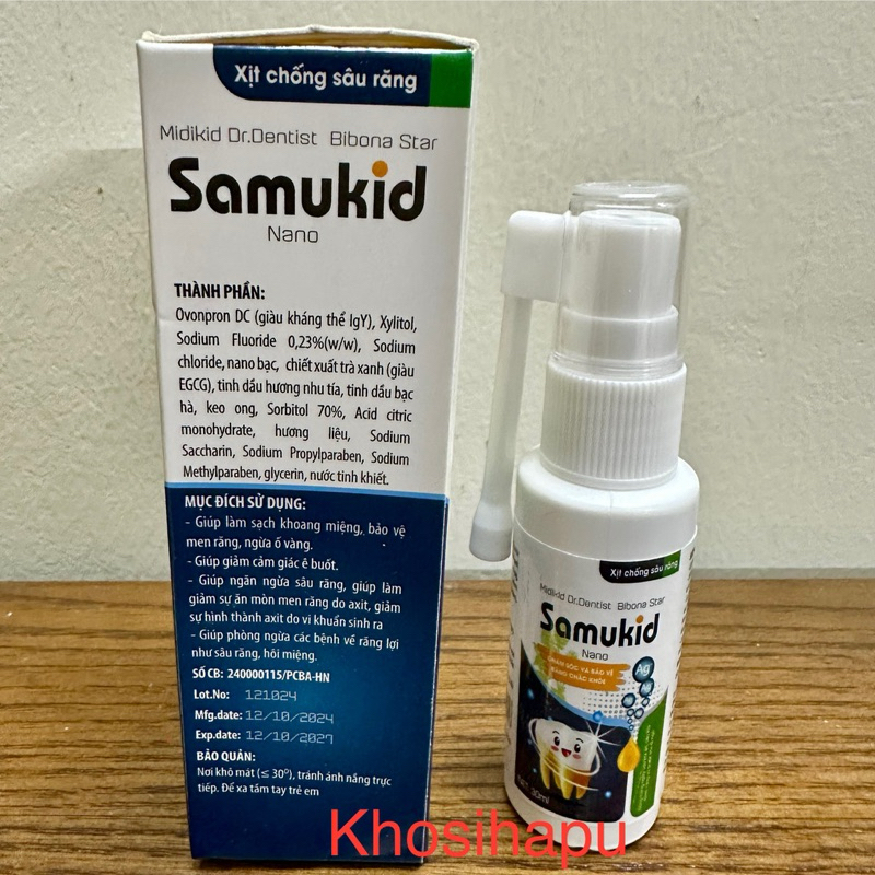 Xịt chống sâu răng thơm miệng diệt khuẩn thảo dược Midikid Dr.Dentist Bibona Star Samukid Nano giúp hơi thở thơm tho