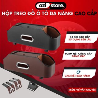 Hộp đựng đồ đa năng trên ô tô OZI treo sau ghế kèm móc treo đồ khay để điện thoại bọc da lót nhung