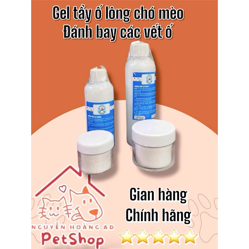 dung dịch ghel tẩy vết ố đậm mầu trên lông chó mèo tẩy là trắng các vết ố..lọ to 260ml..260ml..260ml