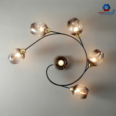 Đèn ốp trần pha lê decor trang trí phòng khách quán coffee phong cách hiện đại 15 bóng Mã APTRAN-6B