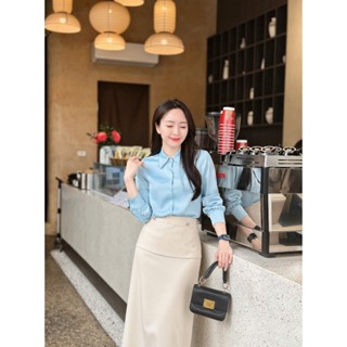 Áo sơ mi lụa tằm trơn cổ đức đính khuy đá tay dài