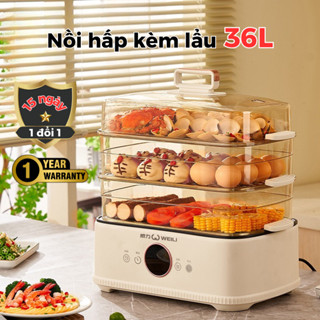 Nồi hấp điện kèm lẩu đa năng 3 tầng dung tích khủng 36L cực kỳ tiện lợi, Nồi hấp công suất lớn 1200W bảo hành 12 tháng