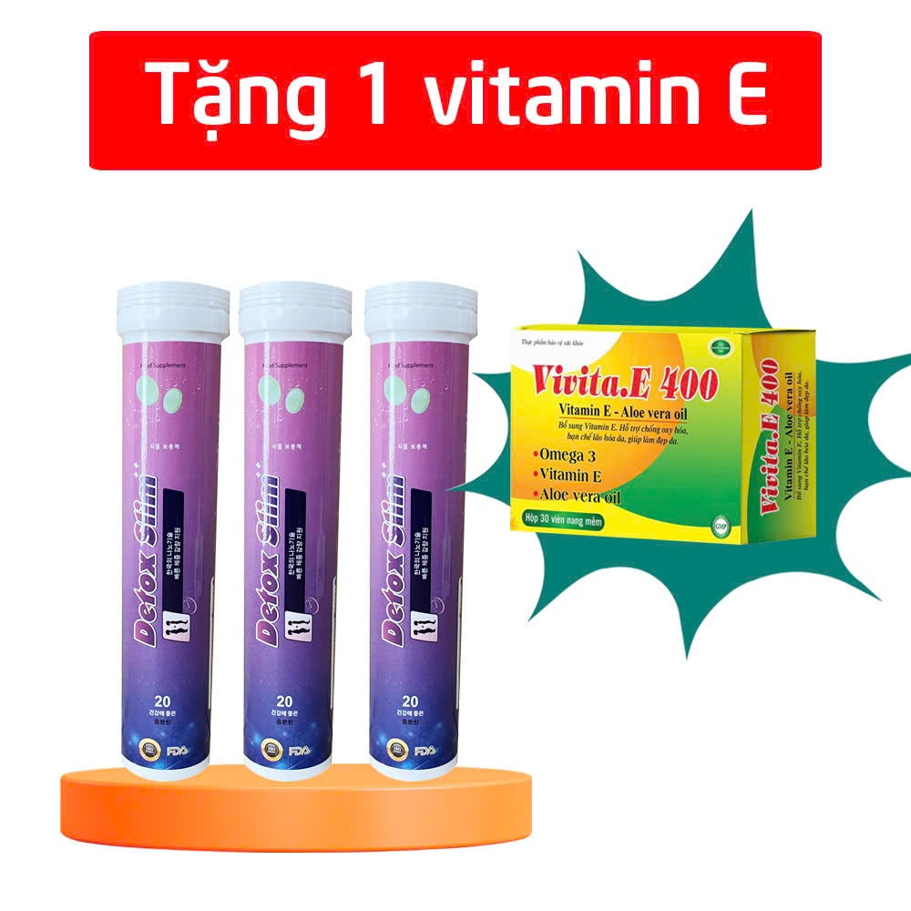 (Tặng 1 vivita E 400) Combo 3 sủi giảm cân Detox Slim hỗ trợ chuyển hóa chất béo, giảm mỡ thừa - 20 viên