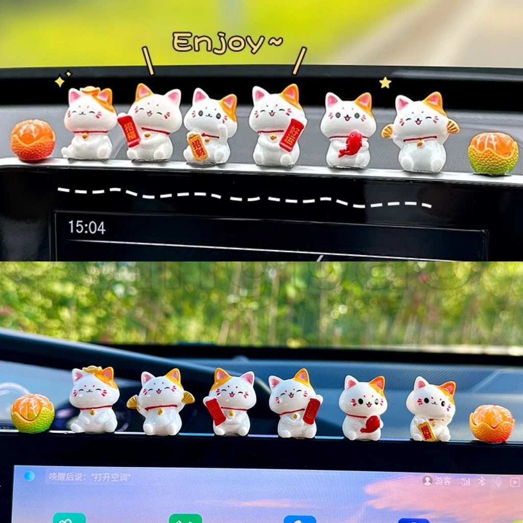 Set động vật, mèo Thần Tài May Mắn Trang Trí Ô Tô