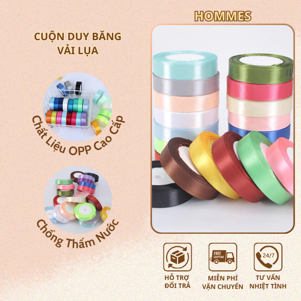 Cuộn Ruy Băng Vải Lụa Gói Hoa 1cm, 2cm, 4cm Cao Cấp - Dây Ruy Băng Thắt Nơ Decor Trang Trí Loại 1