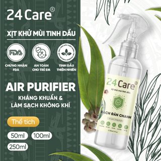 Xịt khử mùi thơm phòng Bạch Đàn Chanh 24Care 50ml/100ml/250ml - kháng khuẩn, khử mùi hôi, đuổi muỗi, côn trùng