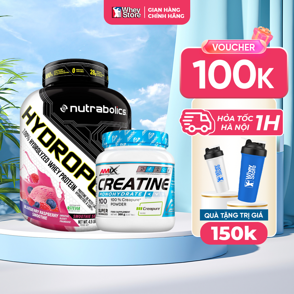 Combo Sữa Tăng Cơ Nutrabolics Hydropure 100% Hydrolyzed 4.5lbs + Amix Creatine Creapure Chính Hãng
