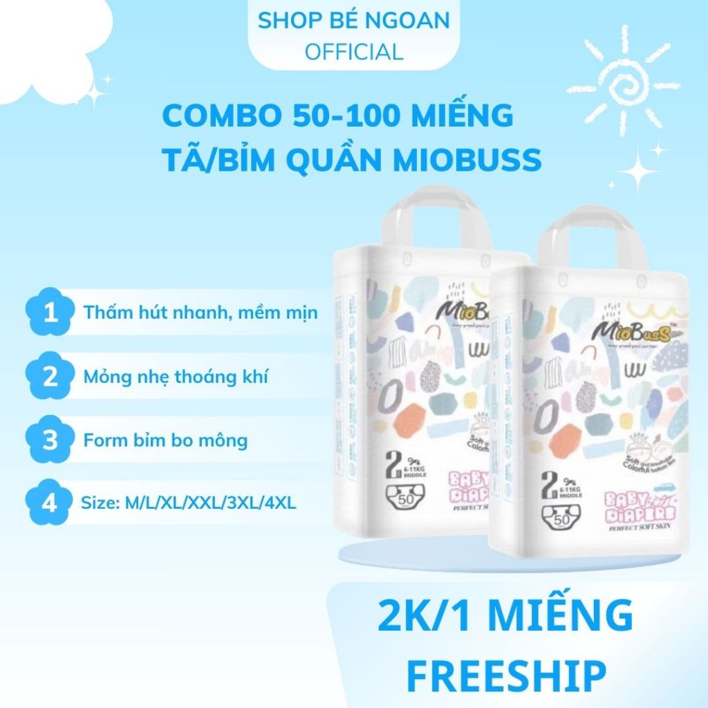 [COMBO 50-100 MIẾNG] Bỉm quần Miobuss đủ size cho bé từ 6-17kg - Bỉm quần Miobuss mềm, mịn, siêu thấ