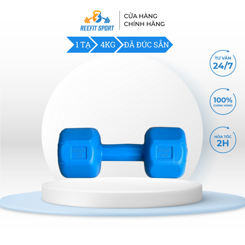 Tạ Tay Nhựa Bát Giác Reefit 4kg Đúc Sẵn - Tạ Đơn Dumbbell Tập Gym Thể Hình ( 1 cục )