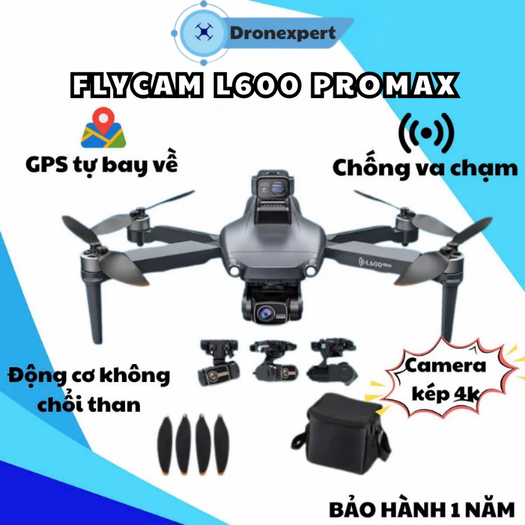Máy Bay Flycam L600 Pro Max, Camera 8K chống rung Có GPS Cảm Biến Chống Va Chạm, Drone fpv mini L600