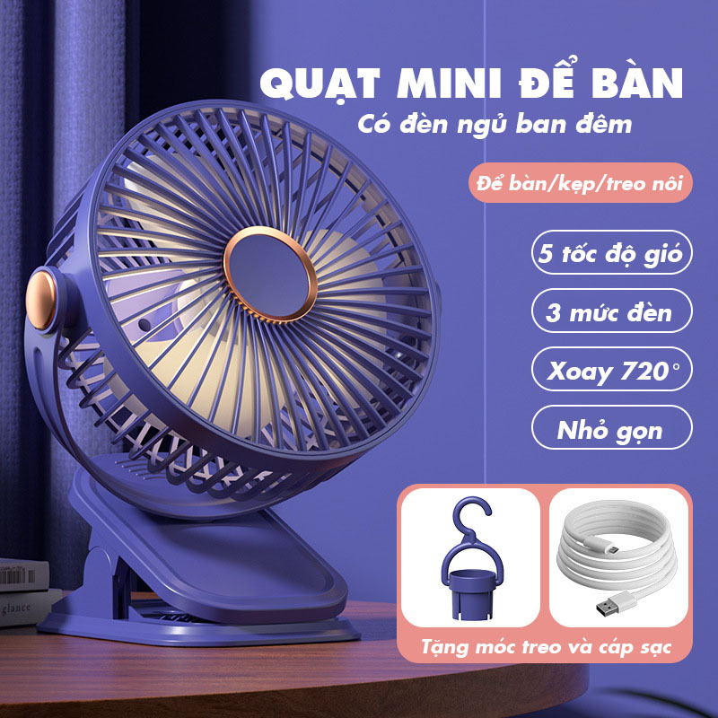 Quạt Mini Để Bàn 5 Chế Độ Gió Có Đèn Ngủ Bamboo, Quạt Tích Điện Để Bàn Có Thể Để Bàn, Treo Nôi Cho Bé | BigBuy360 - bigbuy360.vn