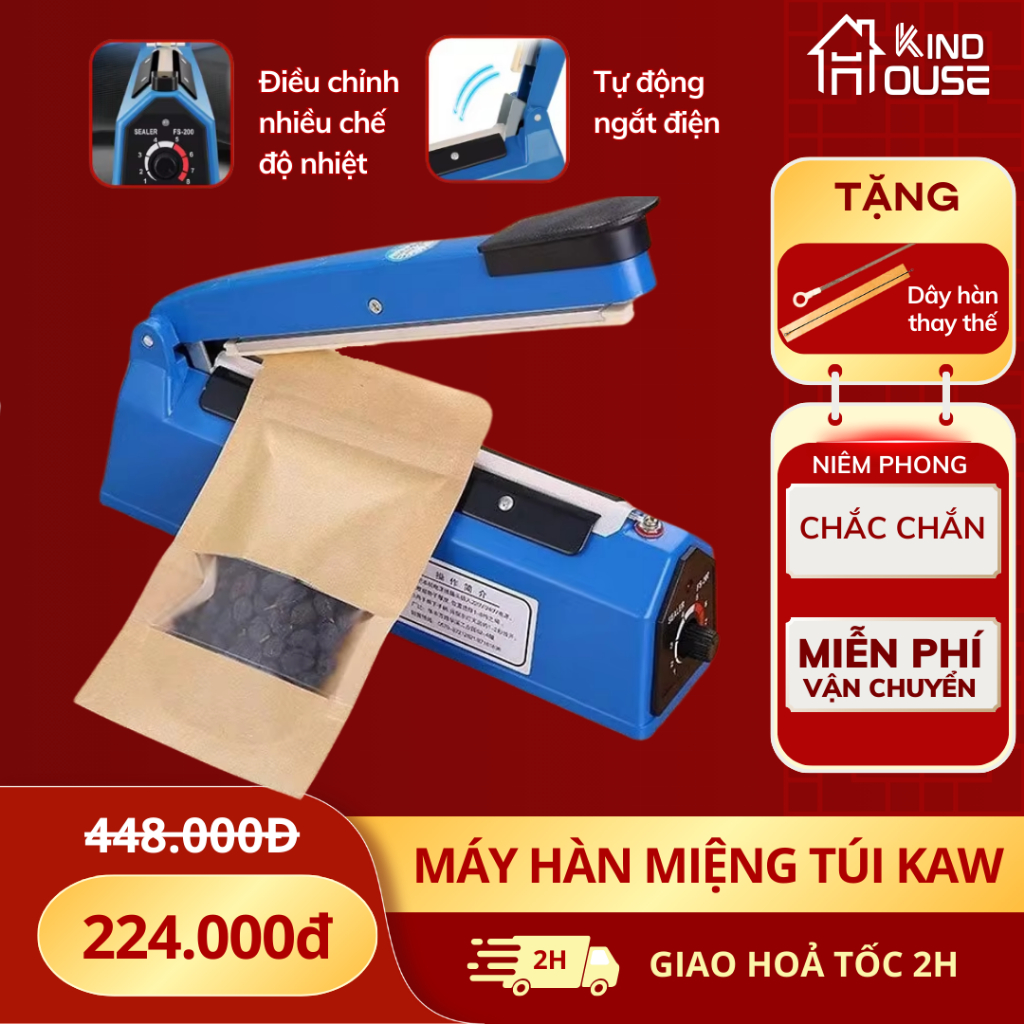 Máy hàn miệng túi dập tay KAW PFS 200 300 400, bảo quản thực phẩm, bọc sản phẩm bán hàng, lỗi 1 đổi 1