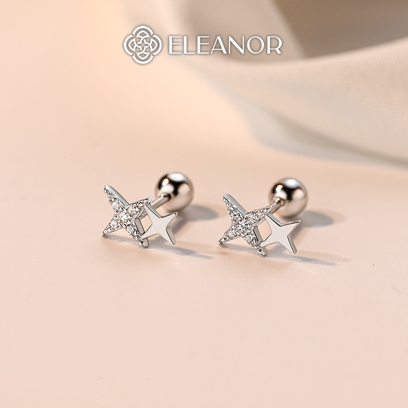Bông tai nữ chuôi bạc 925 Eleanor Accessories ngôi sao đính đá phụ kiện trang sức khuyên tai 9565