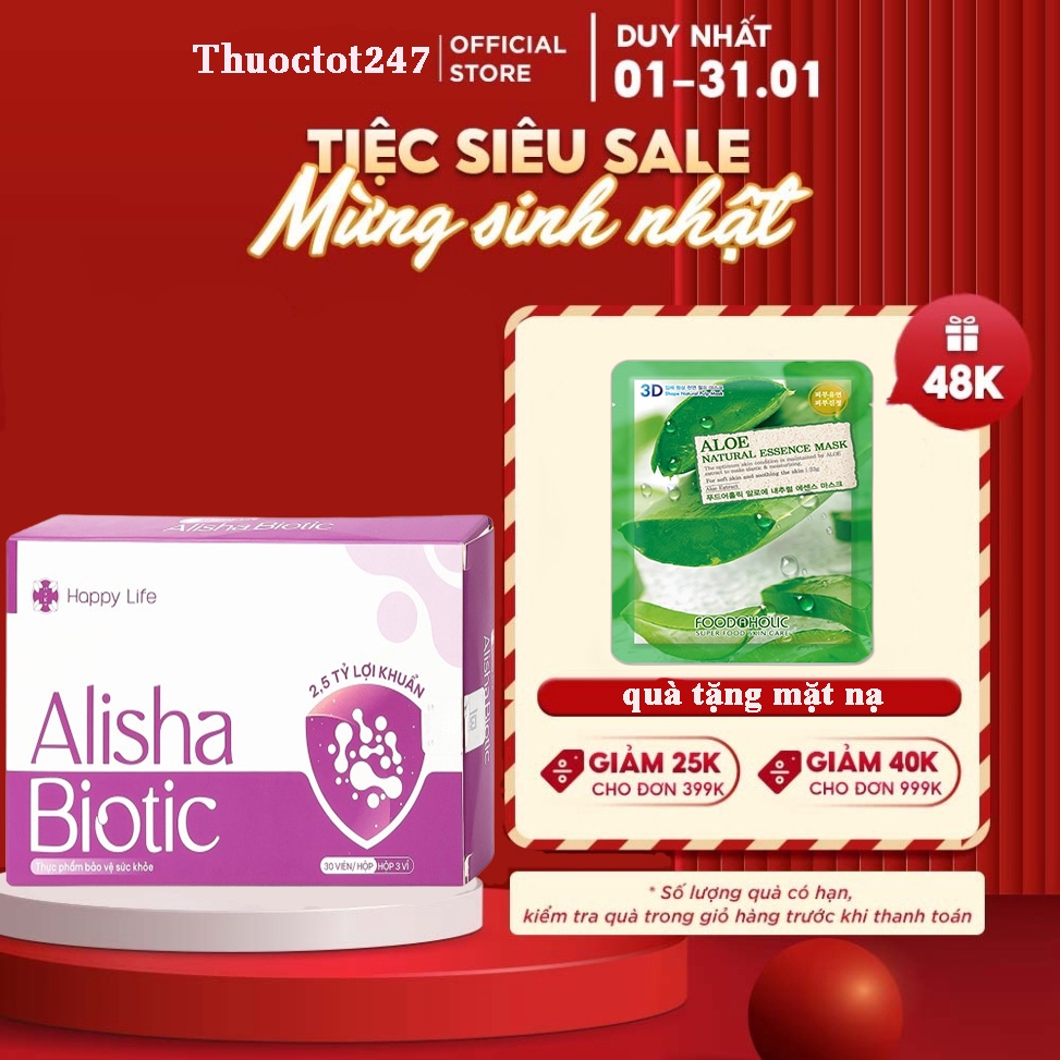 Viên uống Alisha Biotic For Women Happy Life bổ sung lợi khuẩn, hỗ trợ sức khoẻ nữ giới (3 vỉ x 10 viên)