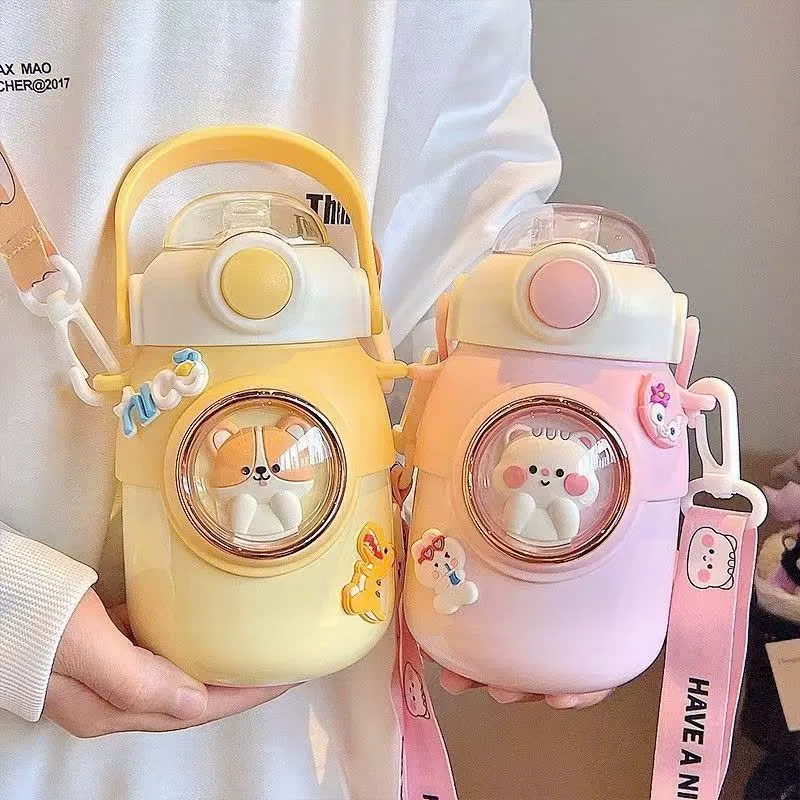 Bình Giữ Nhiệt Inox 316 Dễ Thương S6 650ml Khắc Tên Icon Có Dây Xách Ống Hút Dành Cho Mọi Lứa Tuổi Mang Đi Học