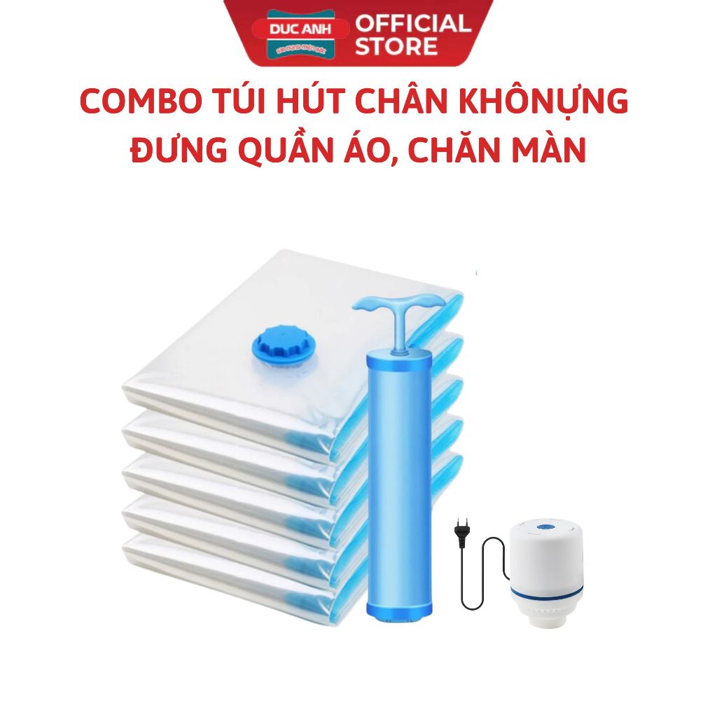 Combo hút chân không quần áo chăn gối đủ size túi hút chân không quần áo kèm máy hút chân không