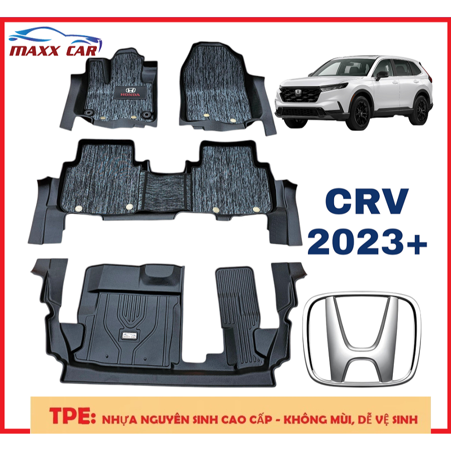 CRV - Thảm lót sàn MAXXCAR cho xe HONDA CRV 2023+ nhựa TPE nguyên sinh đúc 5D  + Rối xám logo Honda