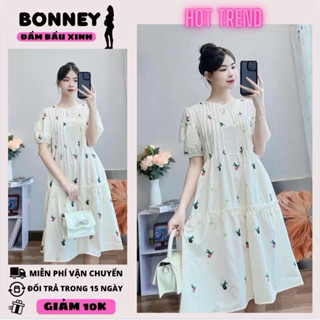 Váy bầu hoa nhí, đầm bầu thời trang dáng babydoll hoa nhí kiểu dáng Hàn Quốc họa tiết hoa vintarget