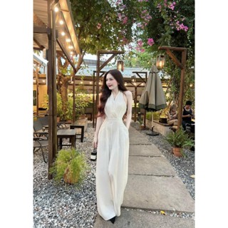  Set bộ jum thiết kế thời trang nữ chất đủi vân mây cổ yếm cột nơ không tay ôm eo quần ống rộng dài siêu xinh 