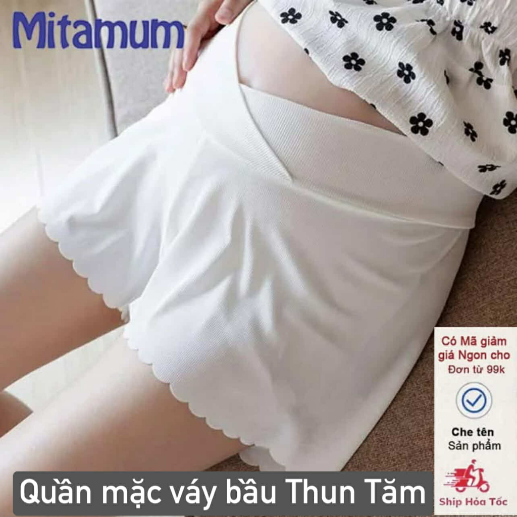 Quần đùi bầu mặc trong váy chất Thun Tăm Lạnh thiết kế cạp chéo ôm bụng bầu đẹp giá rẻ bigsize 85kg