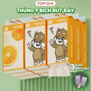 Thùng 9 bịch giấy vệ sinh rút đáy Top Gia 1000 tờ làm từ bột tre nguyên chất an toàn cho mọi làn da