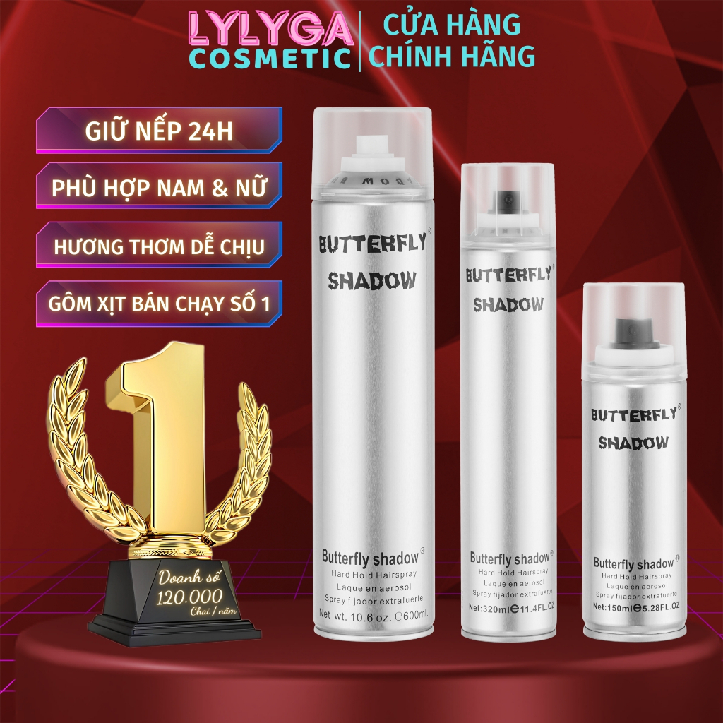 Gôm xịt tóc Butterfly Shadow 150ml 320ml 600ml Chính hãng, Gôm bạc giữ nếp tạo kiểu nam nữ GM01