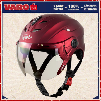 Mũ bảo hiểm nửa đầu VARO có kính A760K đỏ đô
