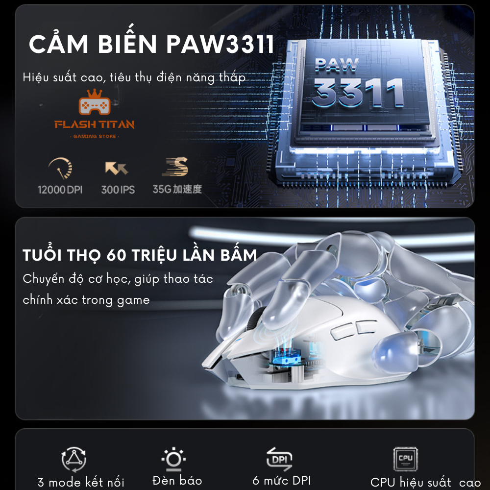 Chuột Máy Tính Không Dây Mchose G7 - Chip PAW3311 Mạnh Mẽ - Pin 800mAh - Thiết kế công thái học | BigBuy360 - bigbuy360.vn