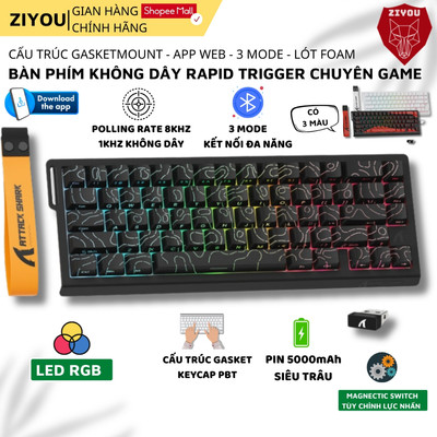 Bàn Phím Cơ Không Dây Rapid Trigger Ziyou Attack Shark X68PRO HE 3 Mode Led RGB, Pin 5000mAh Cho Pc