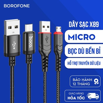 Dây cáp sạc Hoco X89 Micro-USB 2.4A 12W dành cho android, bọc dù bên bỉ, dài 1 mét