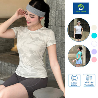 Áo Tập Gym Nữ Vải Thun Lạnh MOVARA Cổ Tròn Họa Tiết Màu Loang Mềm Mịn Chống Nhăn Thoáng Khí MV17