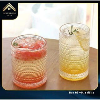 Ly thủy tinh trụ tròn hoạ tiết chấm bi, uống trà,cafe,đá xay,nước ép mã 311ZD dung  tích 320 -370 ml