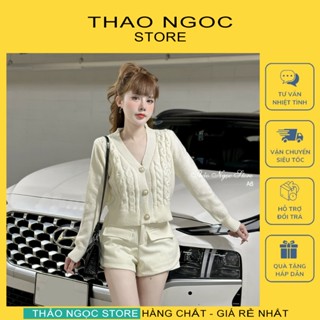 Áo khoác len xoắn thừng nữ croptop tay dài 3 nút ngọc hàng QC! (có sẵn, hình thật) THẢO NGỌC STORE