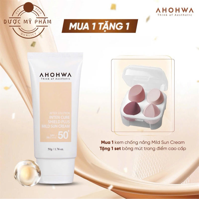 Kem chống nắng vật lý Ahohwa Inten - Cure Shield Plus Mild Sun Cream Spf 50+/PA++++ 50ml