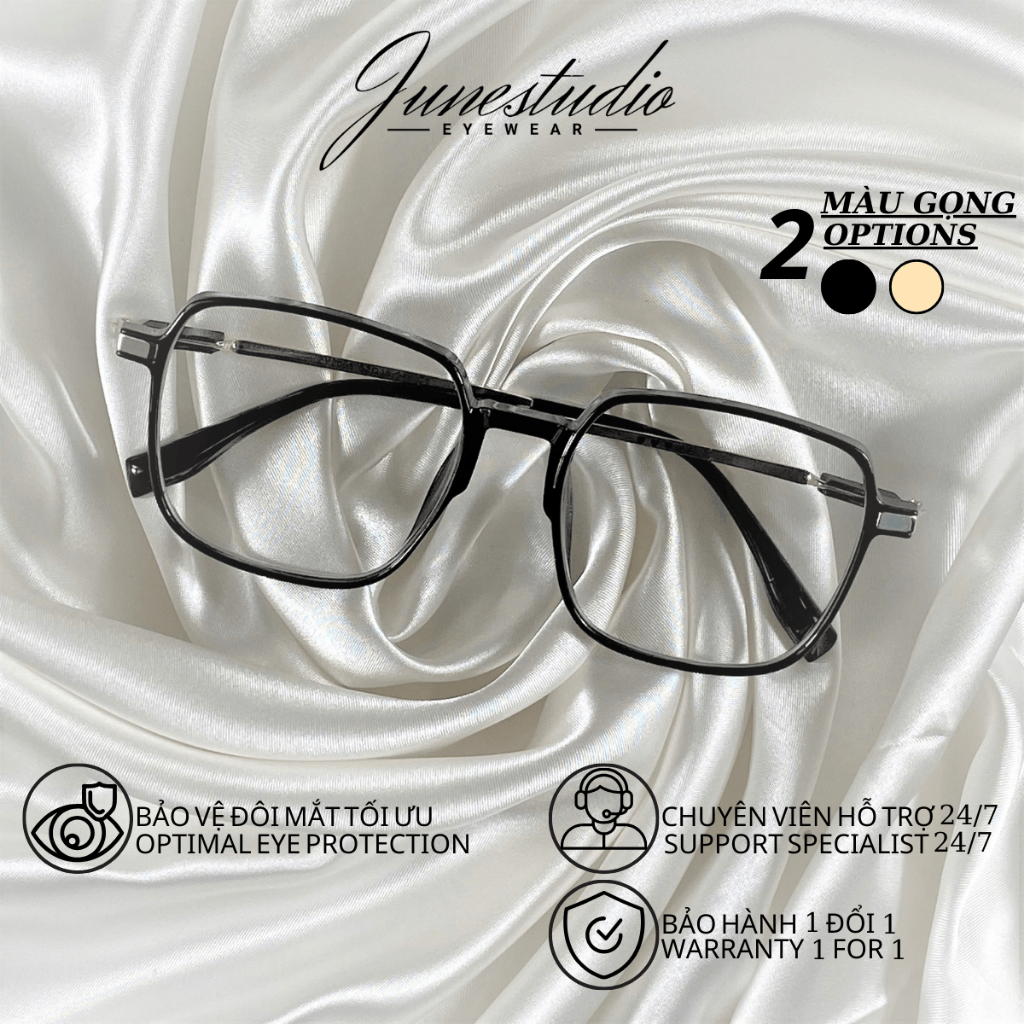 Kính cận dáng vuông 0 đến 4 độ nam nữ chống ánh sáng xanh bảo vệ mắt thời trang mã K855 - June