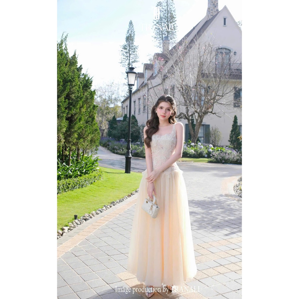 A79 Đầm 2 dây bảng dự tiệc tùng xòe phối lưới nhẹ nhàng sang trọng Vân Akara | BigBuy360 - bigbuy360.vn