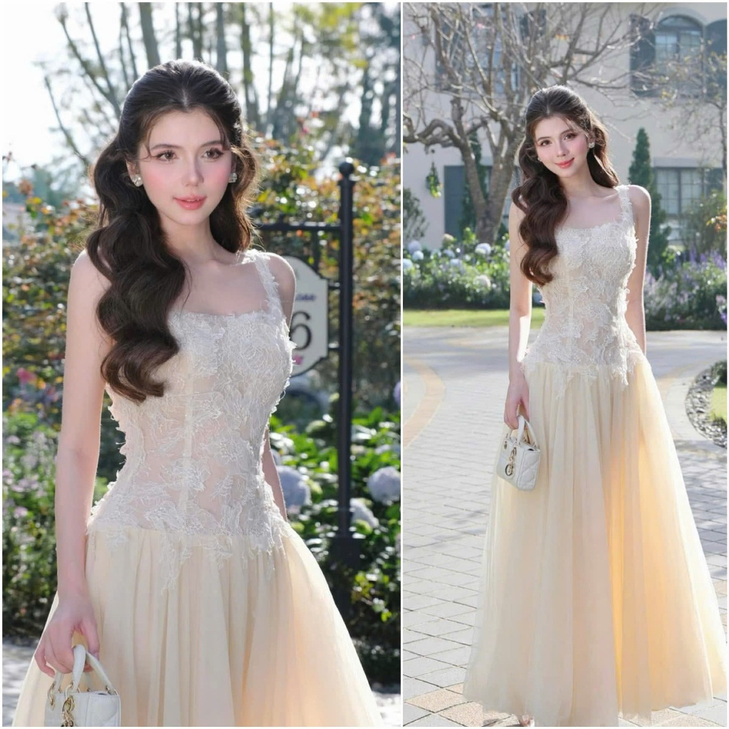 A79 Đầm 2 dây bảng dự tiệc tùng xòe phối lưới nhẹ nhàng sang trọng Vân Akara | BigBuy360 - bigbuy360.vn