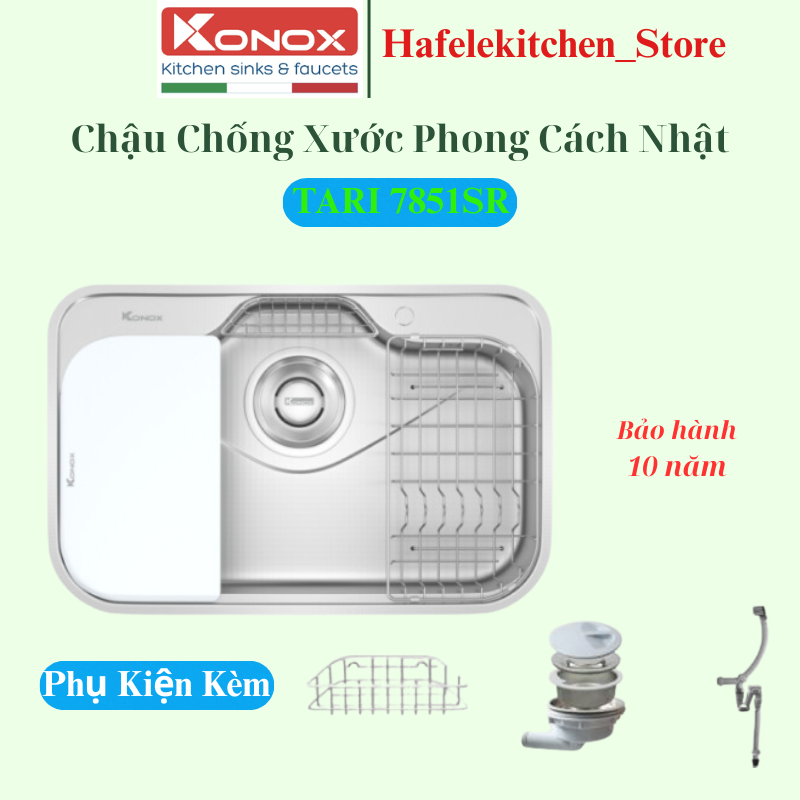 Chậu rửa bát inox 1 hố chống xước Phong cách Nhật Konox TARI 7851SR
