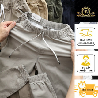 Quần kaki H&L lưng thun nam dáng dài bo gấu chất liệu vải gió giãn mềm lên dáng chuẩn from.