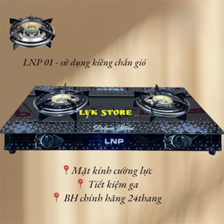 BẾP GAS ĐÔI LNP 01 CARO - KIỀNG CHẮN GIÓ [ TẶNG DÂY GAS ]